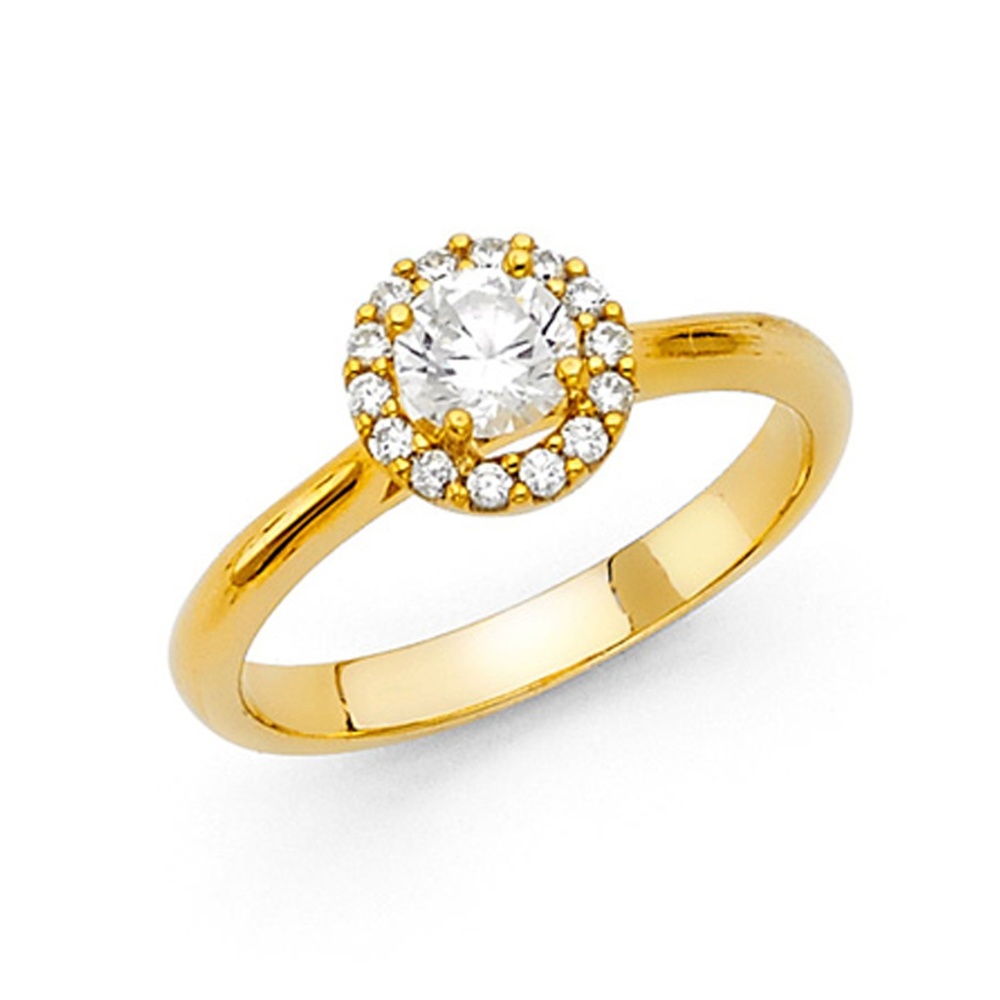 Cathedral Round Halo CZ Wedding Ring in 14K Yellow
